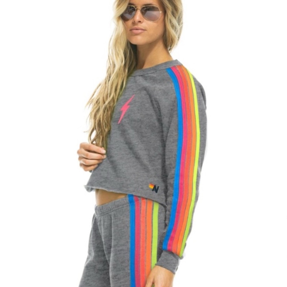 Aviator Nation Bolt Striped Crop Sweatshirt